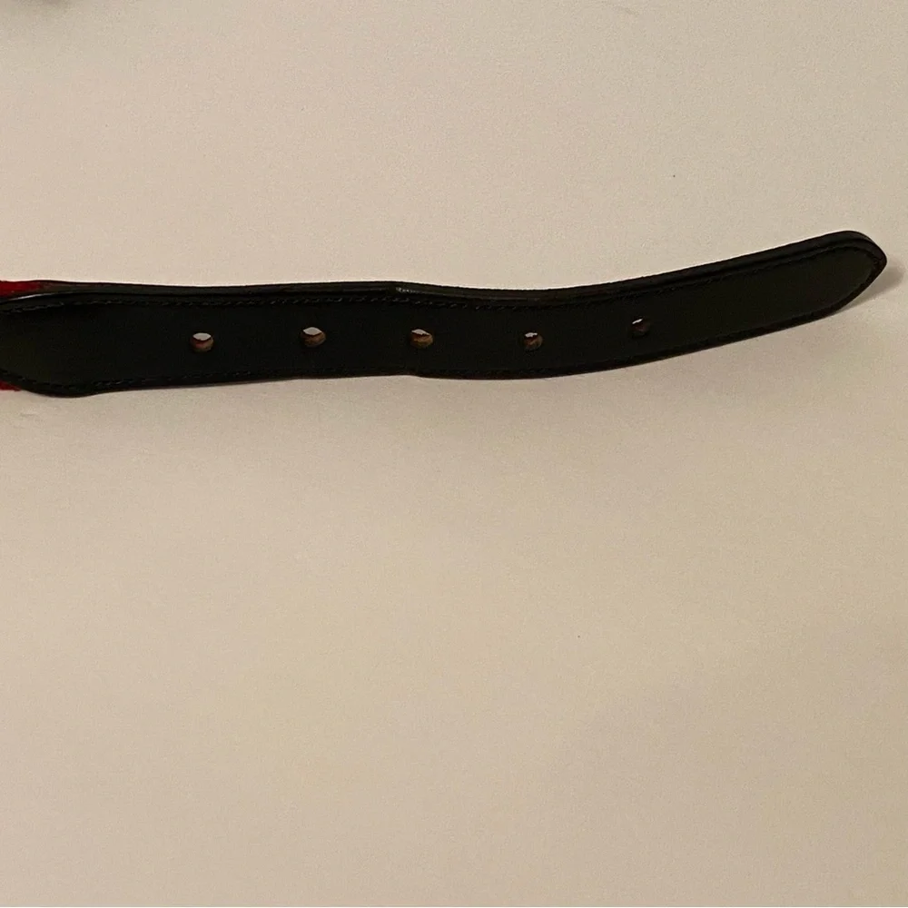 NEEDLEPOINT BELT HAND CRAFTED RED BLACK SCOTTIE DOGS TERRIER LEATHER SIZE 32